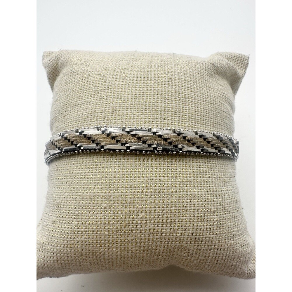 Sterling Silver 925 Gold Two Tone Chevron Italy Bracelet 6.5mm 7.25”